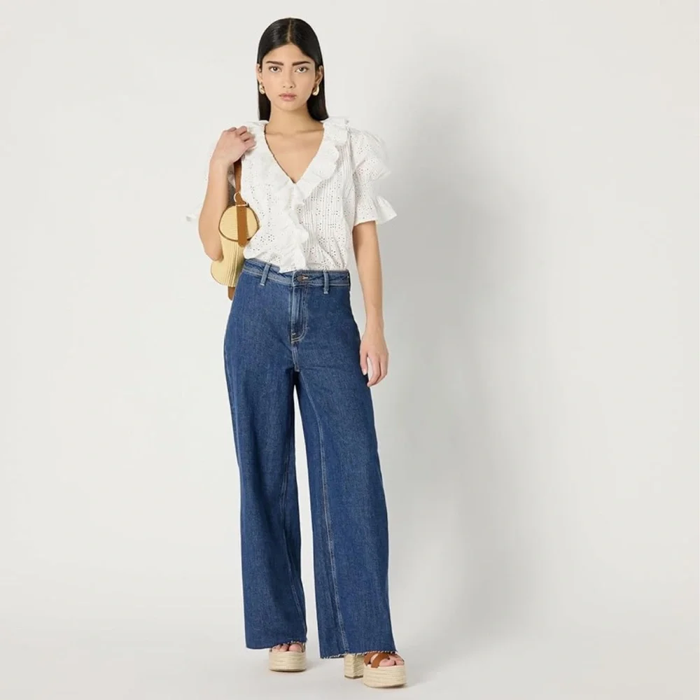 🆕 The Drop ‘Lenai’ 100% Cotton Pintuck Eyelet Blouse in Ivory XL - Picture 5 of 9